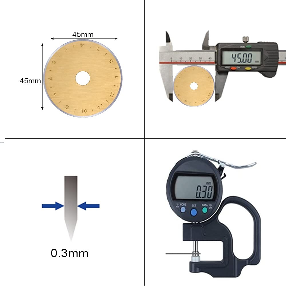 HEADLEY TOOLS Titanium Coated 45mm Rotary Cutter Blades 15 Pack Fits Olfa,