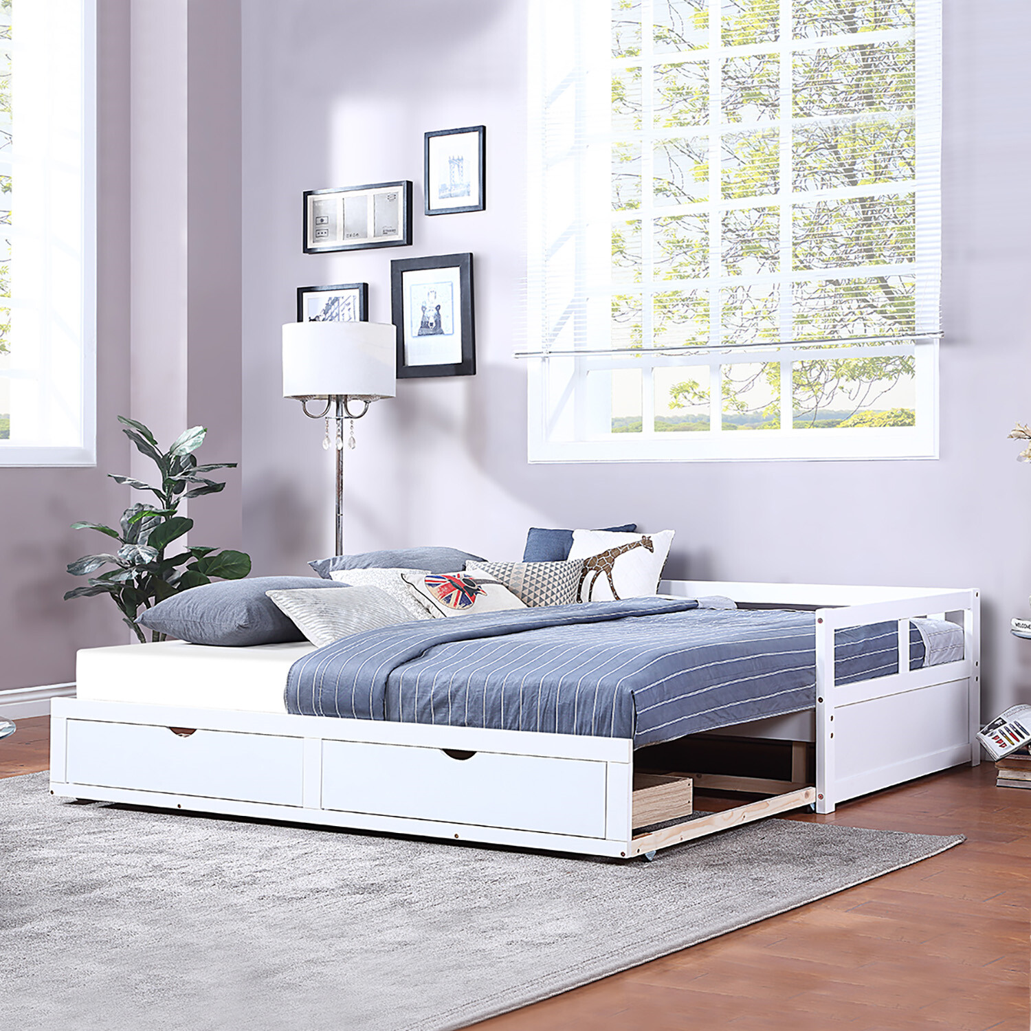Twin Size Daybed Bed Frame Sofa Bed with Trundle & 2 Drawers White/Gray/Espresso
