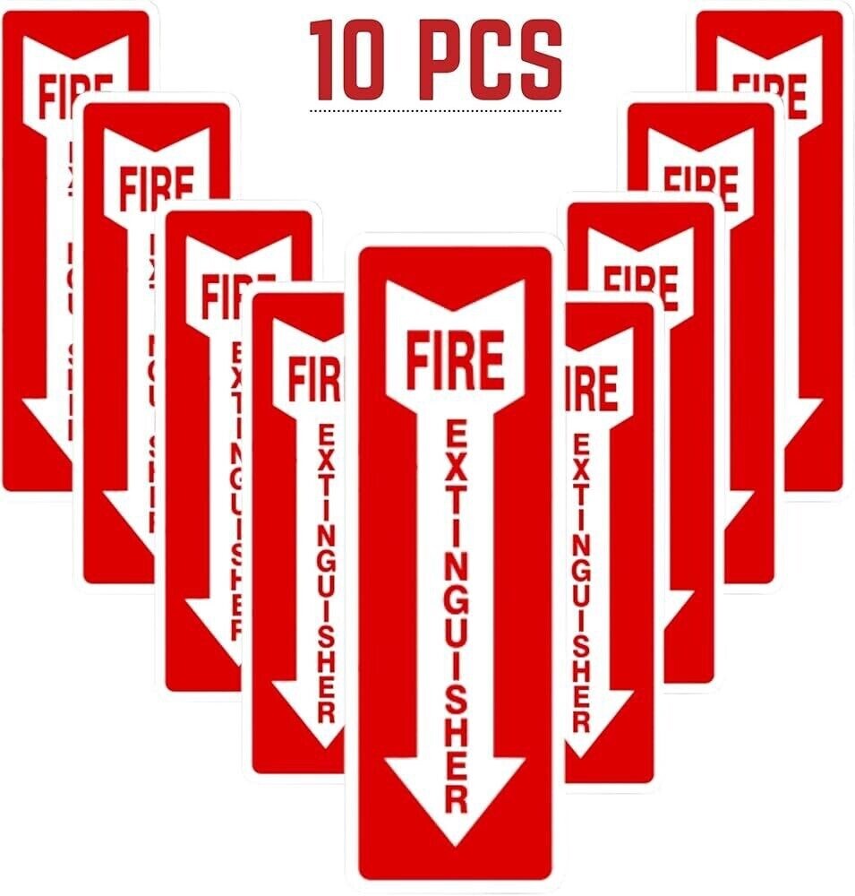 10 Lot Fire Extinguisher Sign Rigid Plastic Arrow Signage 4"x12"
