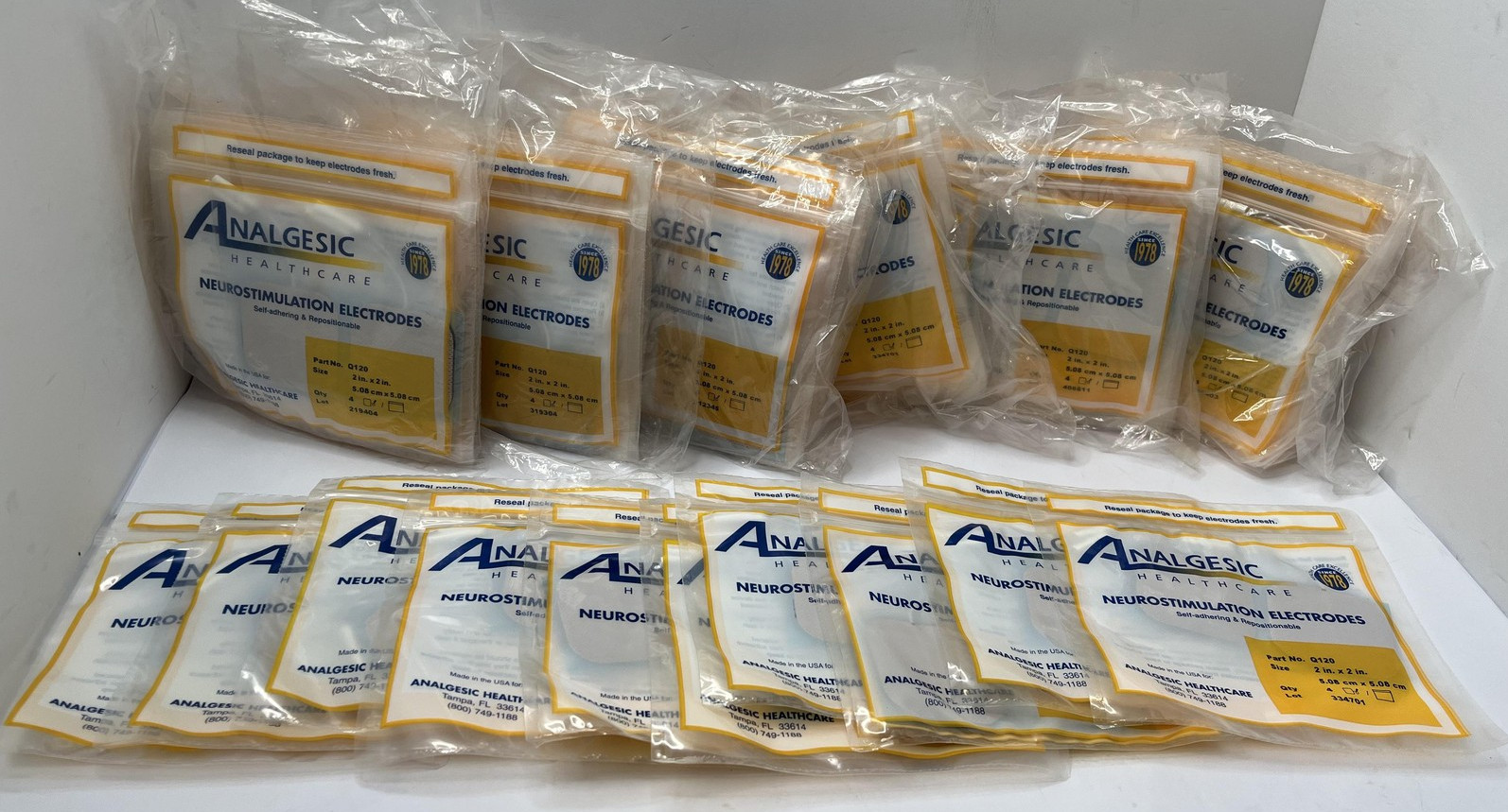 Analgesic Healthcare 280pcs Neurostimulation Electrodes Q120 2x2", 70 pouch x4pk