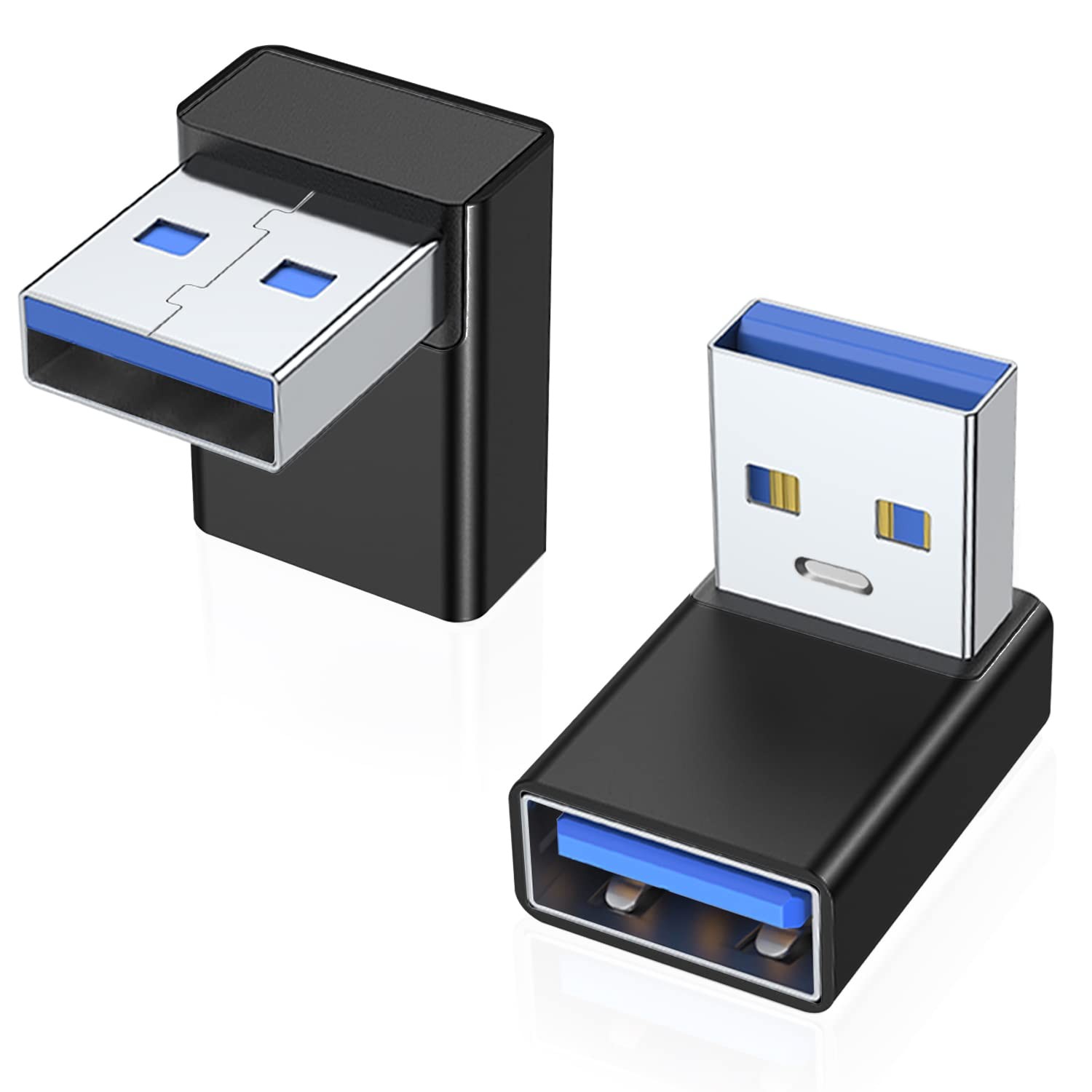 AreMe 90 Degree USB 3.0 Adapter 2 Pack, Upward Angle A Male to Up, Black