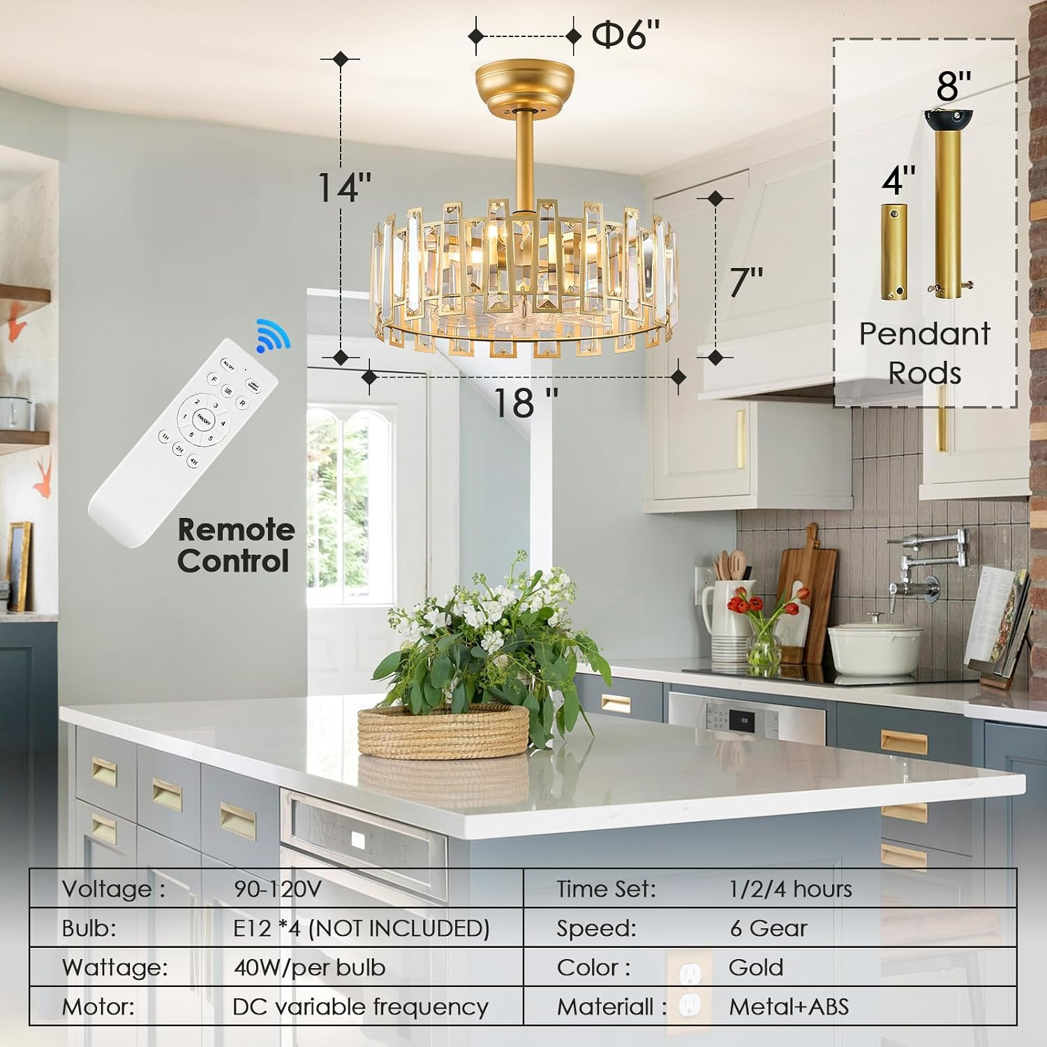 Gold Caged Ceiling Fans with Light, Brass Ceiling Fan Light with Remote Control