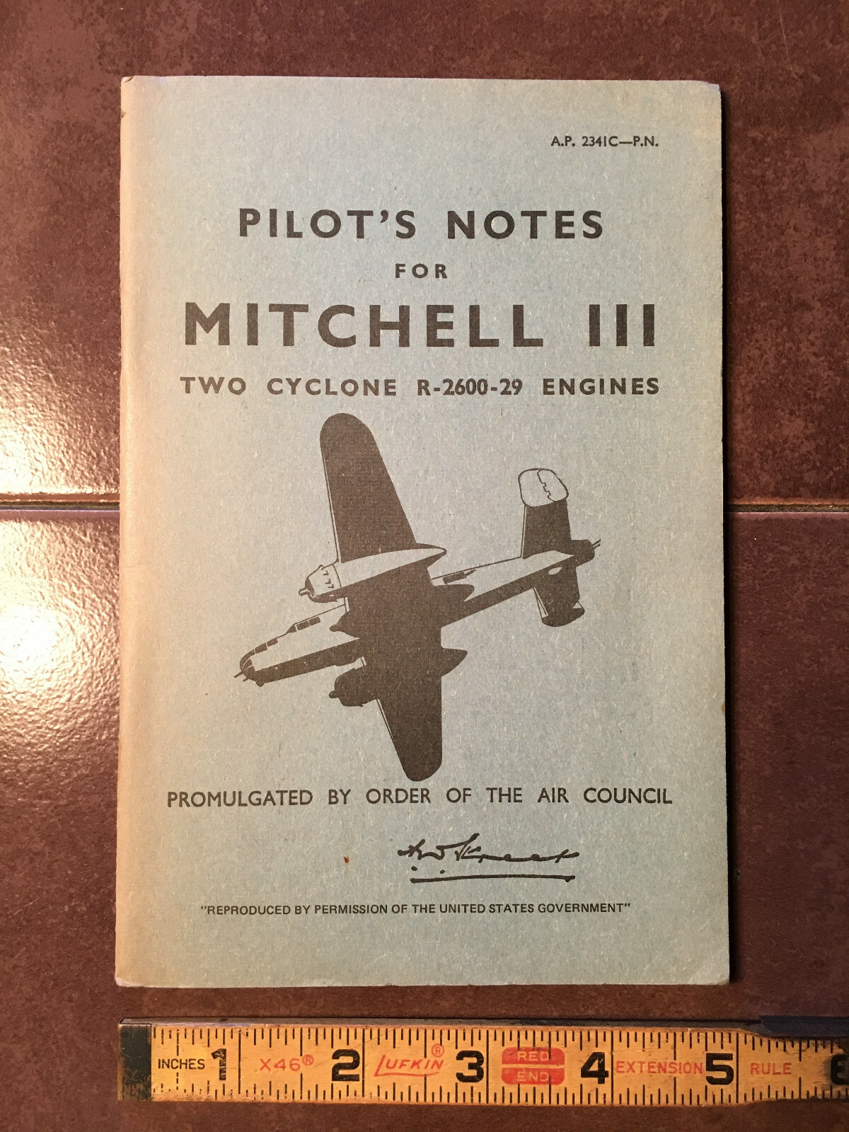 B-25J Mitchell III with Cyclone R-2600-29 Engines Pilots Book , Pilots Notes POH