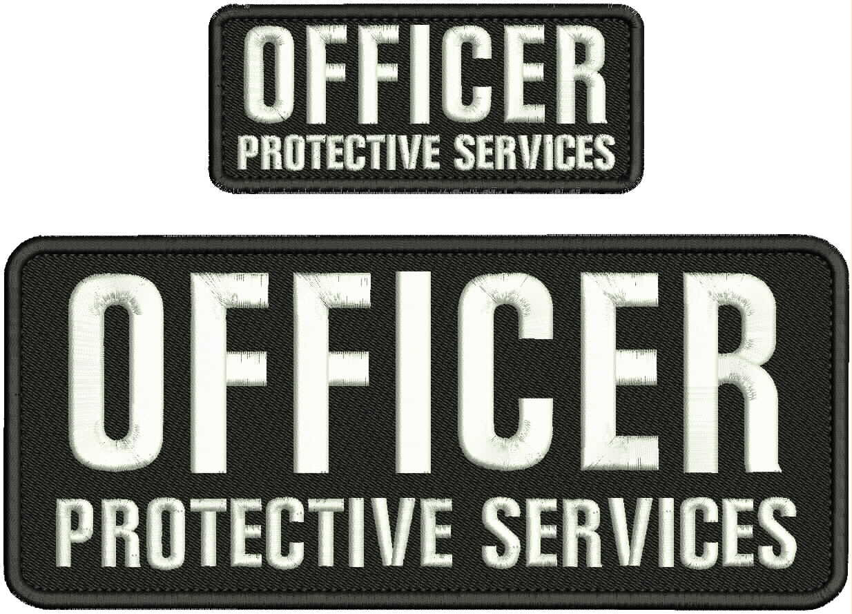 OFFICER P S EMBROIDERY PATCH 4X10 AND 2X5 HOOK ON BACK BLACK/WHITE