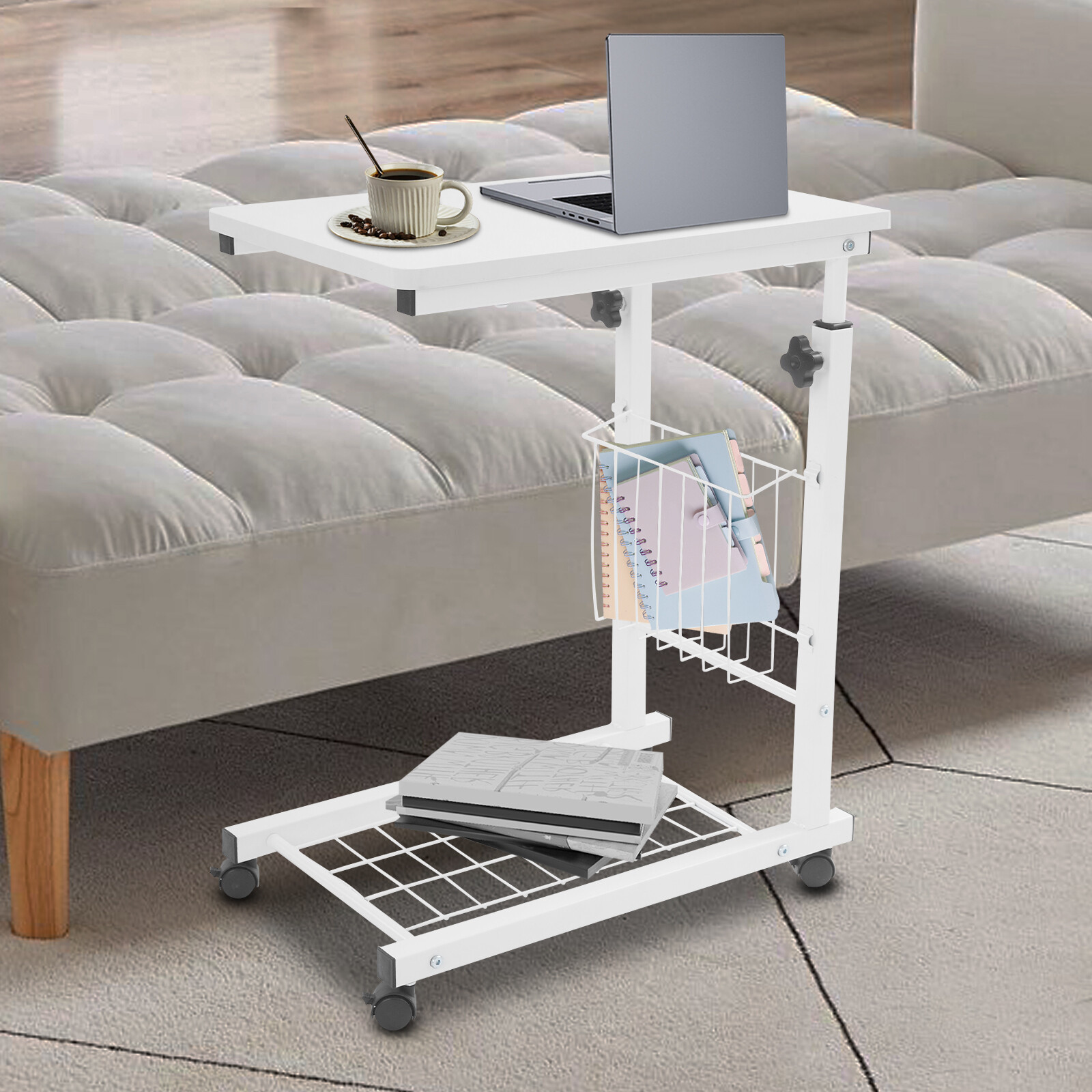 Adjustable Bed Side Table, Side Table with Wheels, Mobile Standalone Table