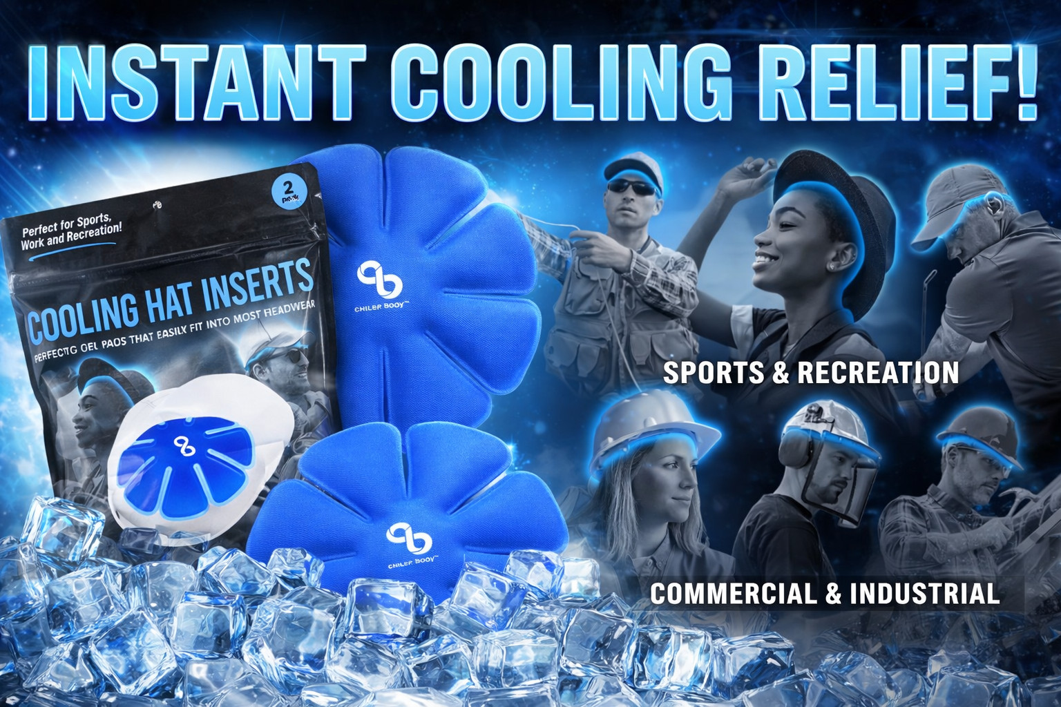 ChillerBody Reusable Cooling Hat Insert for Hard Hats, Helmets, Caps & More