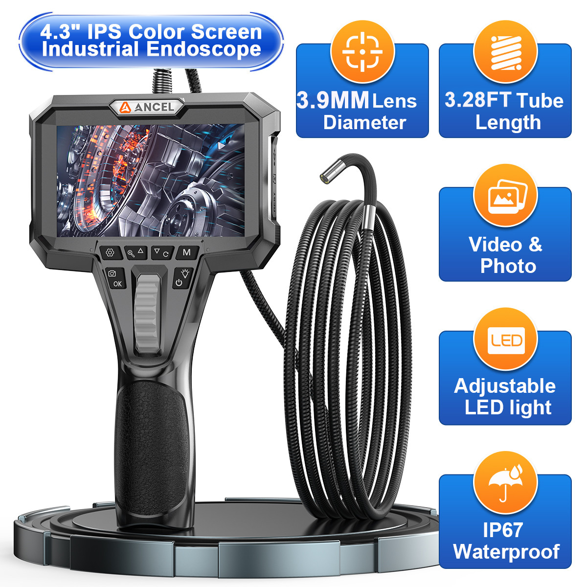 Endoscope Camera 4.3inch Screen 1080P Inspection Camera Borescope Articulating