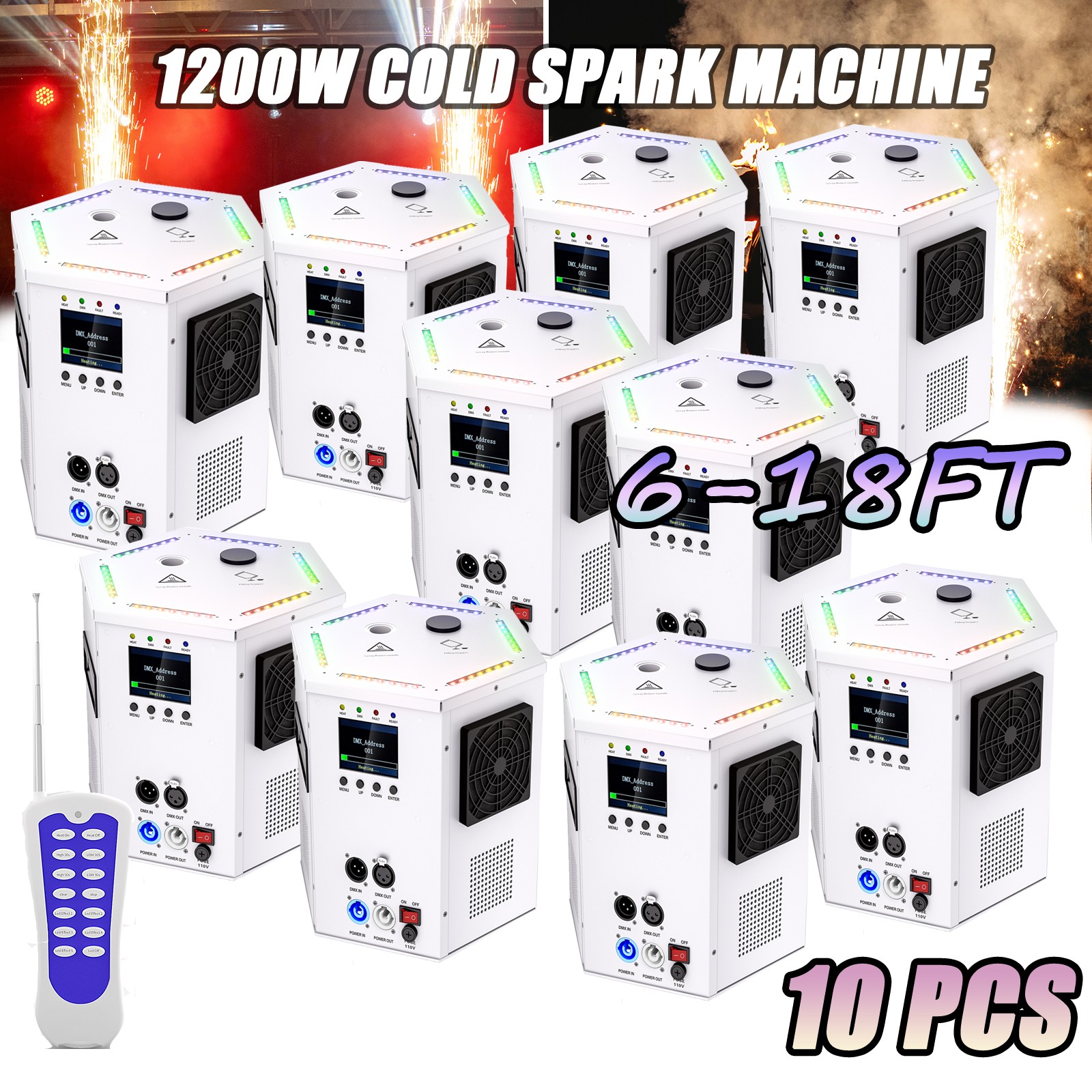 1200W Cold Spark Machine DMX Firework 8-18ft Adjustable for Wedding Stage Party