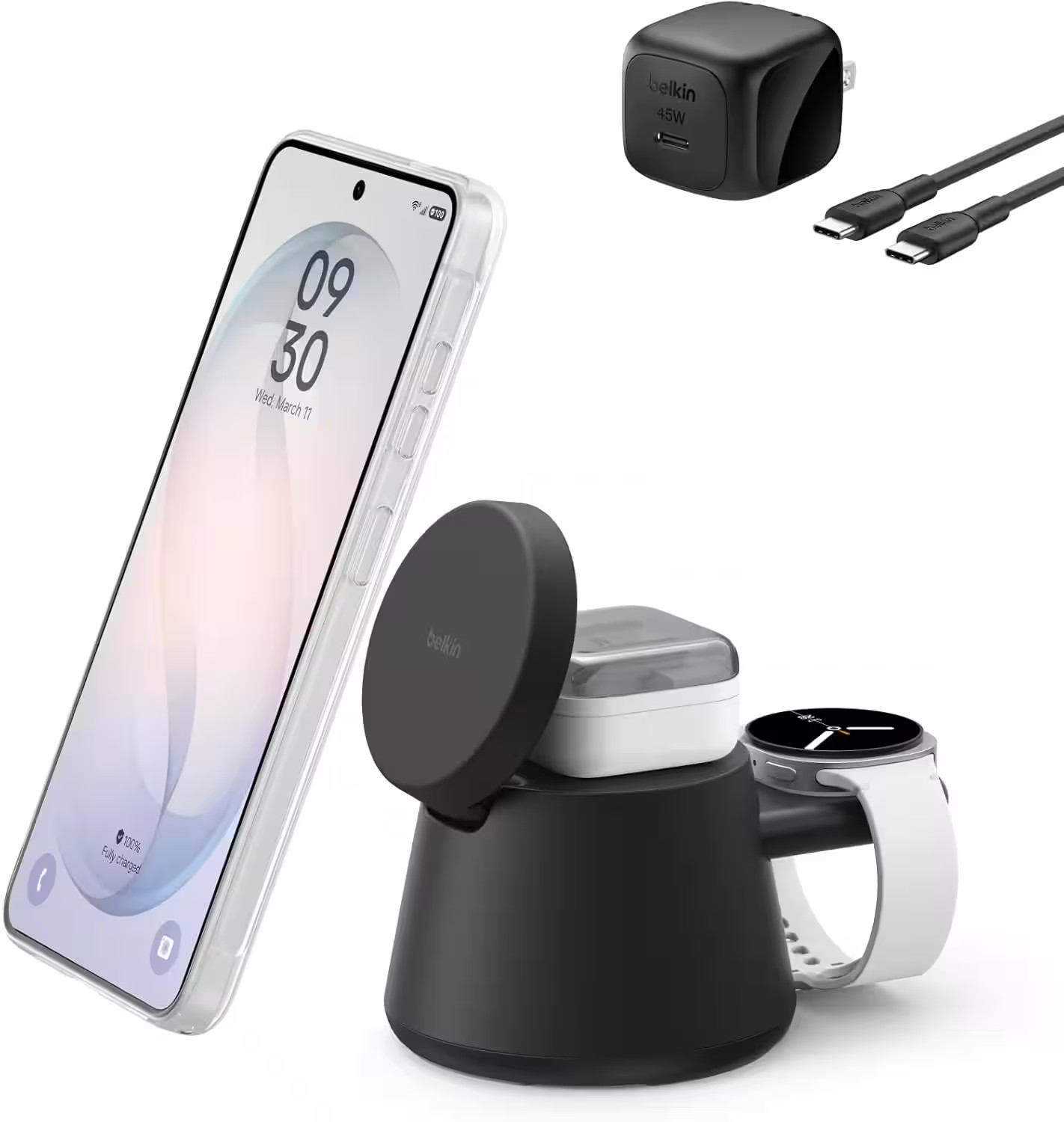 Belkin - 3-in-1 UltraCharge Modular Charging Dockwith Qi2 25W for iPhone, Sm...