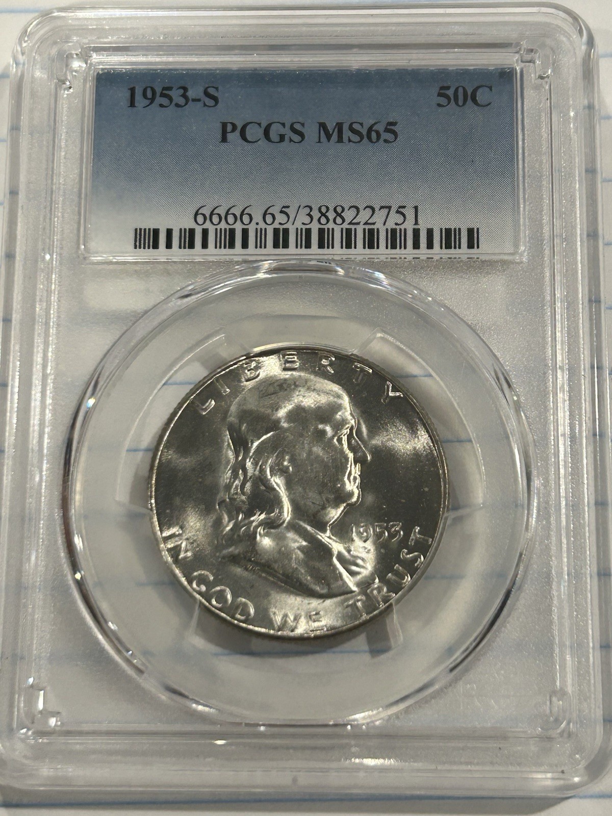 GEM BU 1953-S Franklin Half Dollar PCGS MS65 Nice Blast White!!!!