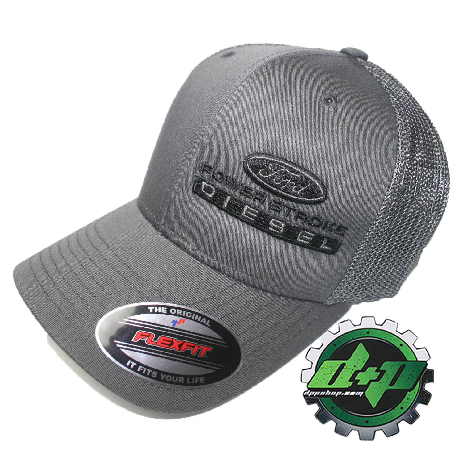Ford Powerstroke truckers mesh summer hat Char. Gray/Gray cap fitted flexfit!