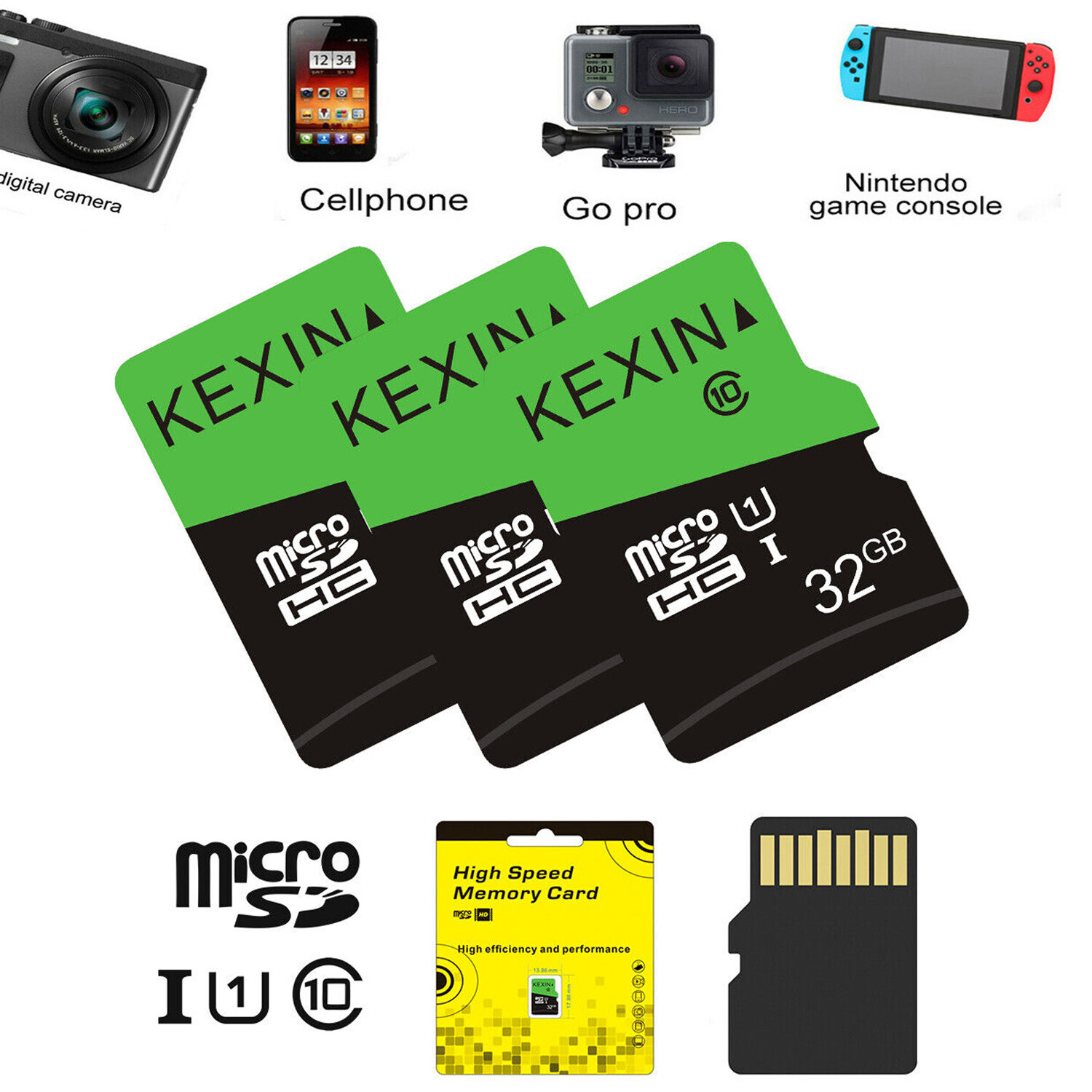 3PCS 32GB Micro SD Memory Card SDHC Class 10 Flash TF Card For Phone Camera