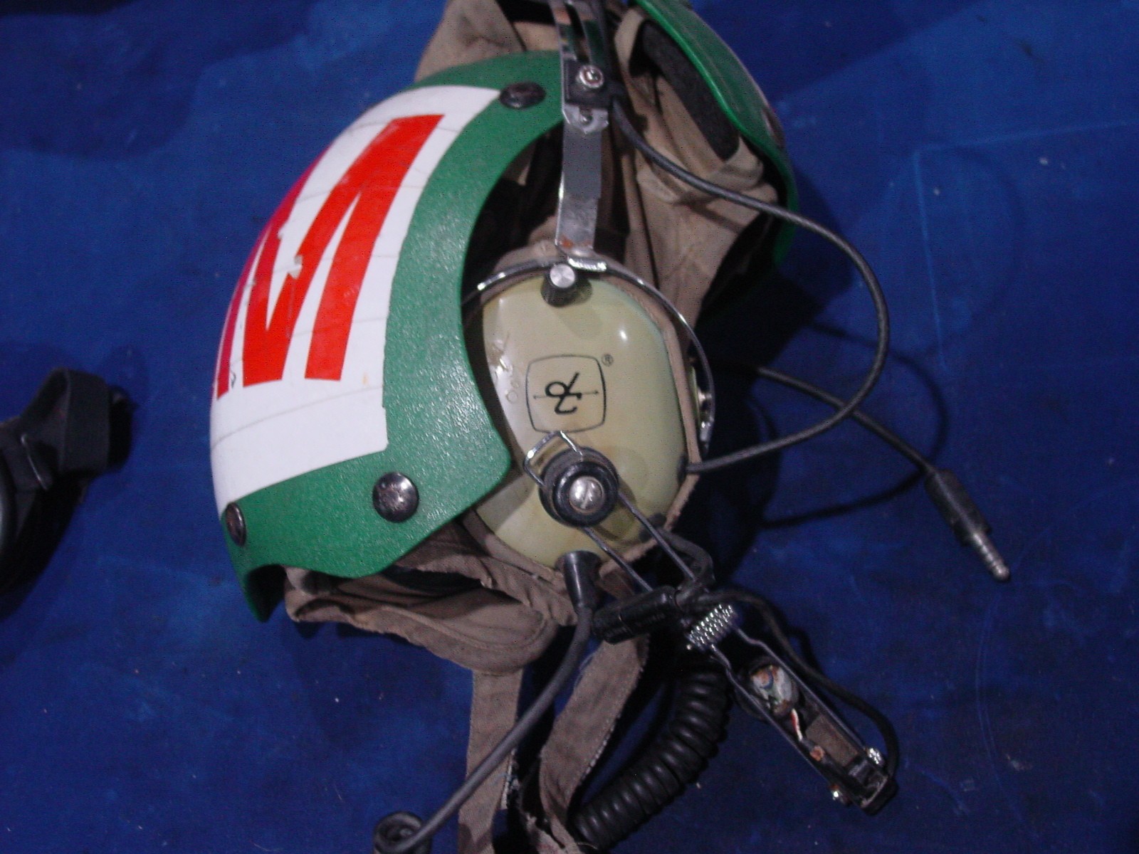 Flight Deck Crewman’s Helmet Green w/ Headset David Clark Sz. 7.5 & 1974 Goggles
