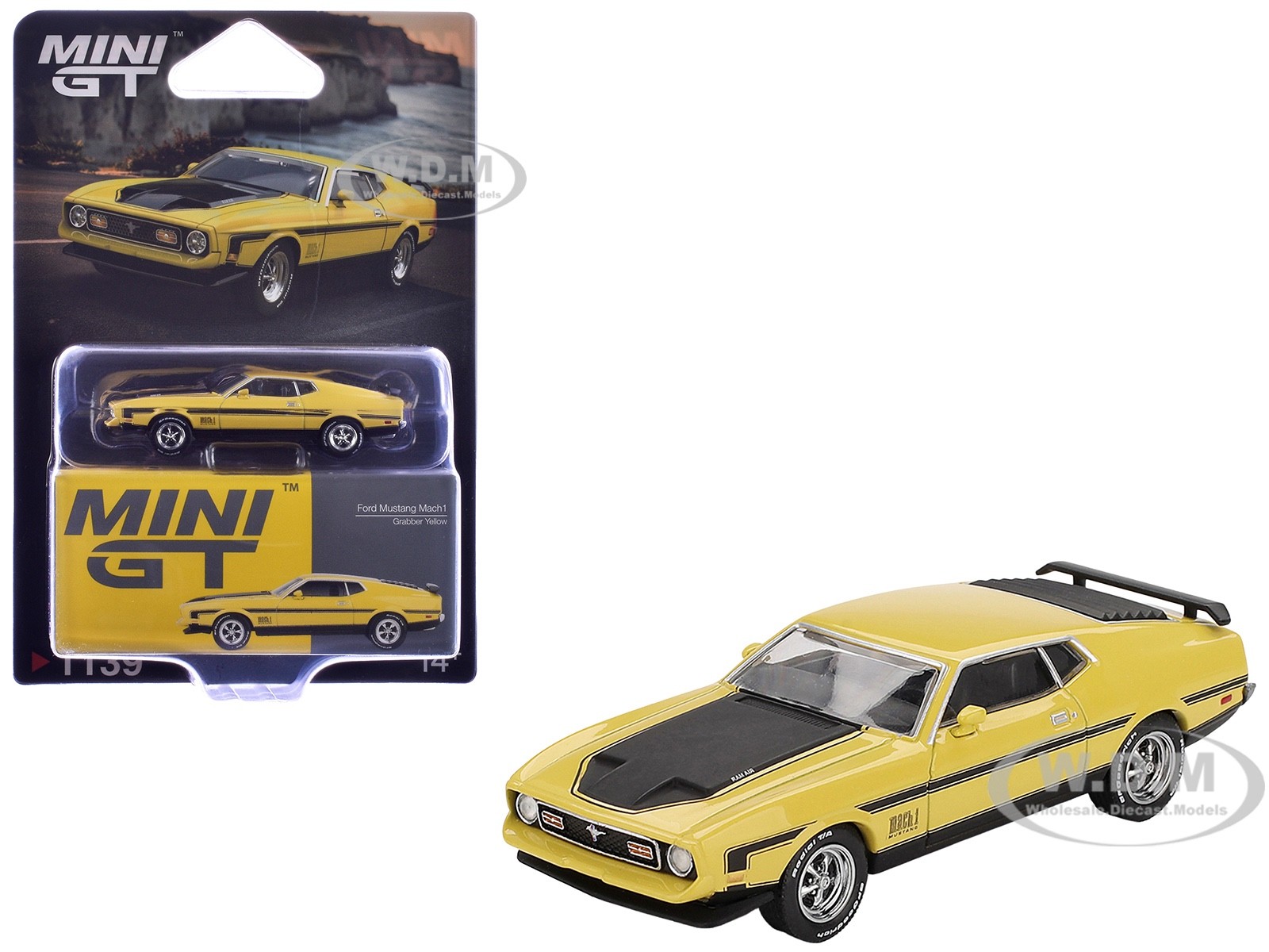 FORD MUSTANG MACH 1 GRABBER YELLOW 1/64 DIECAST MODEL CAR BY MINI GT MGT01139