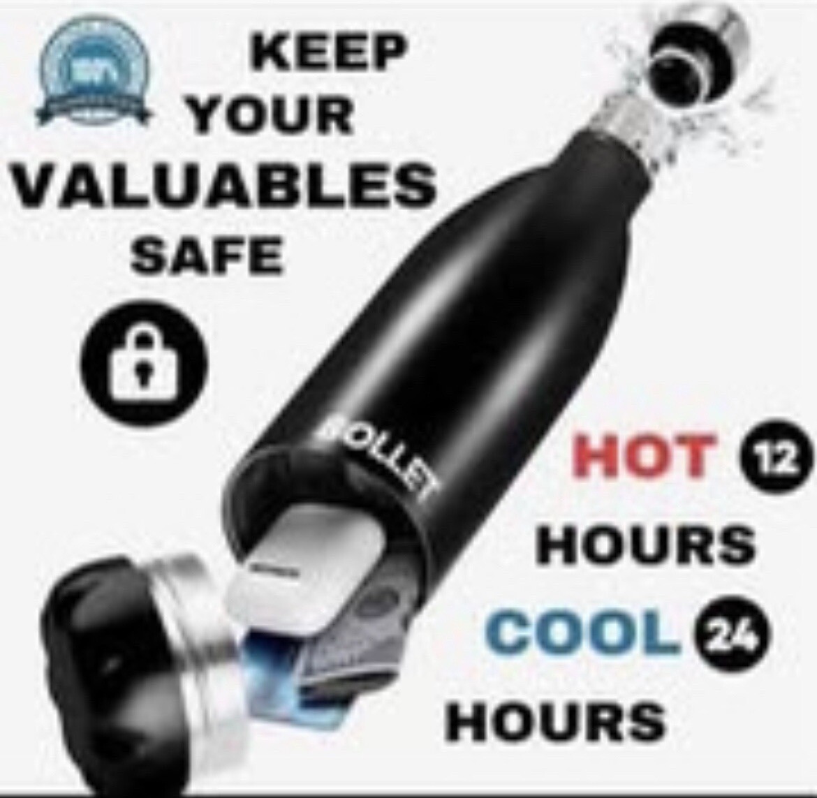 Stainless Steel water bottle with hidden compartment