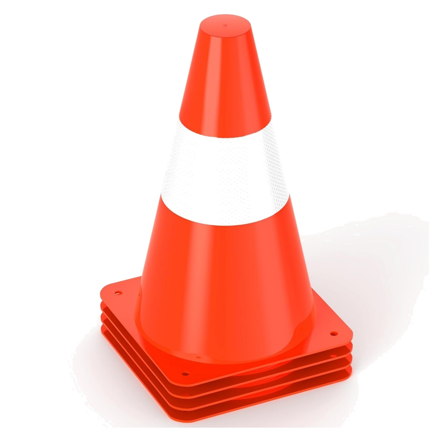 Set of 4 Durable 9-Inch Fluorescent Orange Traffic Cones for Sports & Parking