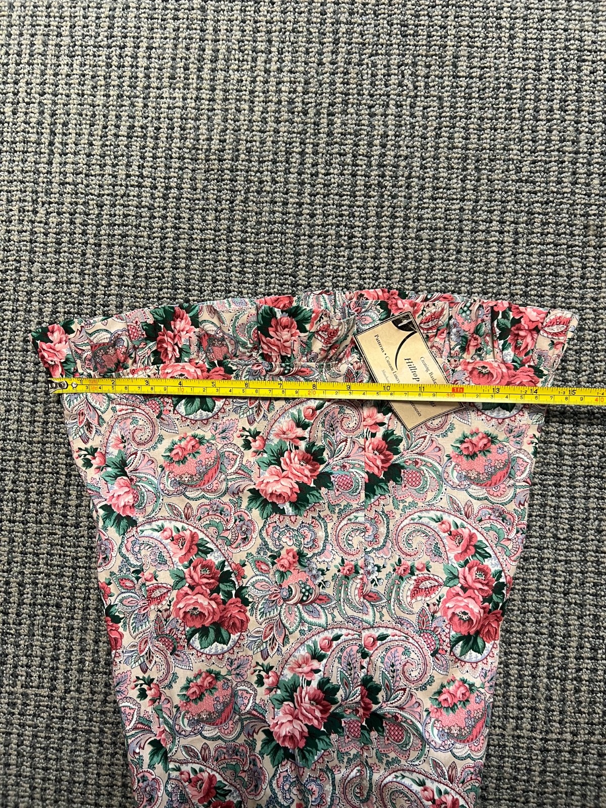 Large Pink Floral Fabric Basket Liner Taper Shape Ruffle Edge
