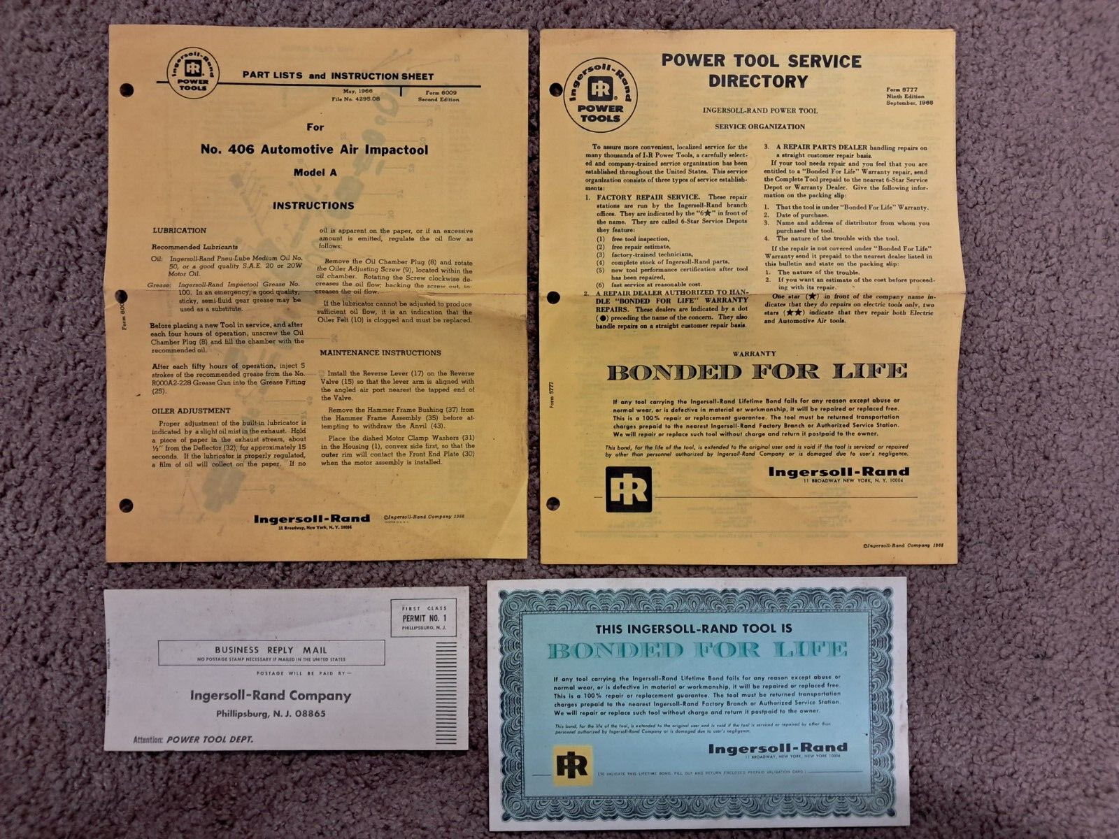 1966 Ingersoll Rand No406 Air Impactool Instructions & Parts List and more