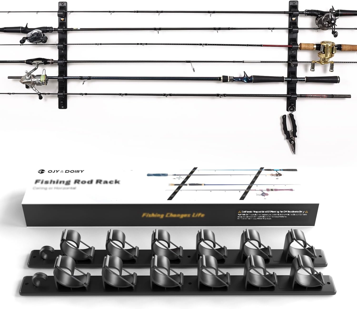 OJYDOIIIY Wall Mount Fishing Rod 14 x 4.7 x 1.4 inches, 1 Pack, 6 Rods