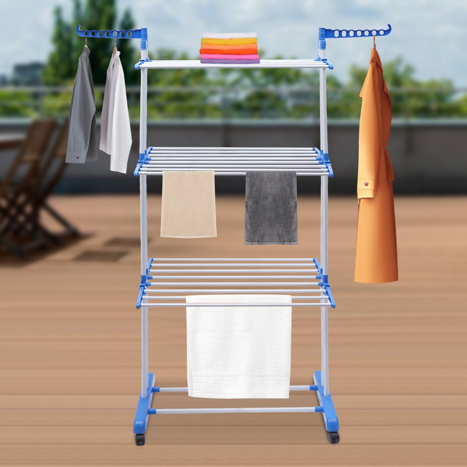 Heavy Duty Laundry Clothes Drying Rack Foldable Garment Rolling Dryer Hanger