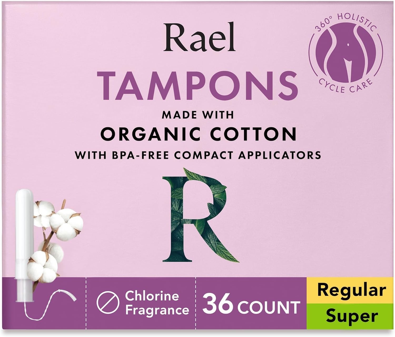 Tampons with Compact Applicator, Organic Cotton, Regular Absorbency, 36 Count