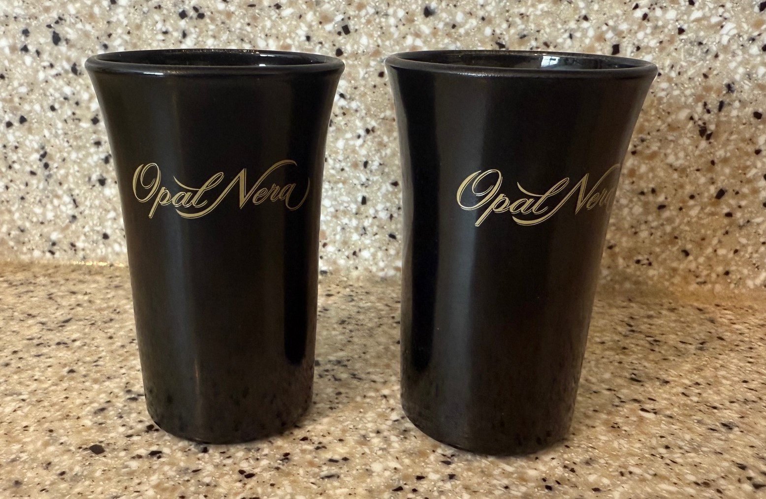 OPAL NERA LIQUEUR - Set TWO (2) Souvenir Double Black SHOT GLASSES - OPAL NORA
