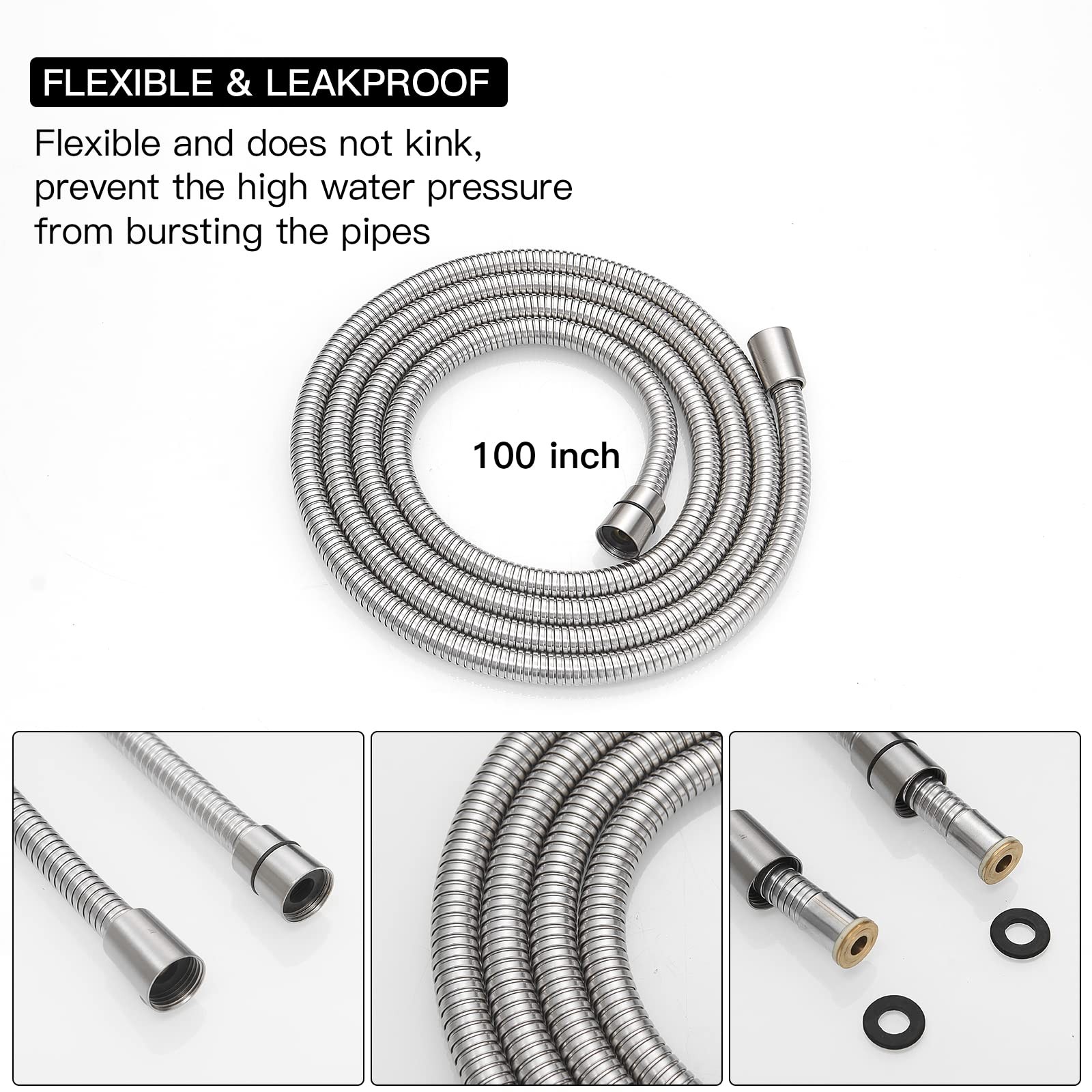 100 Inch Replacement Handheld Shower Hose Brushed Nickel
