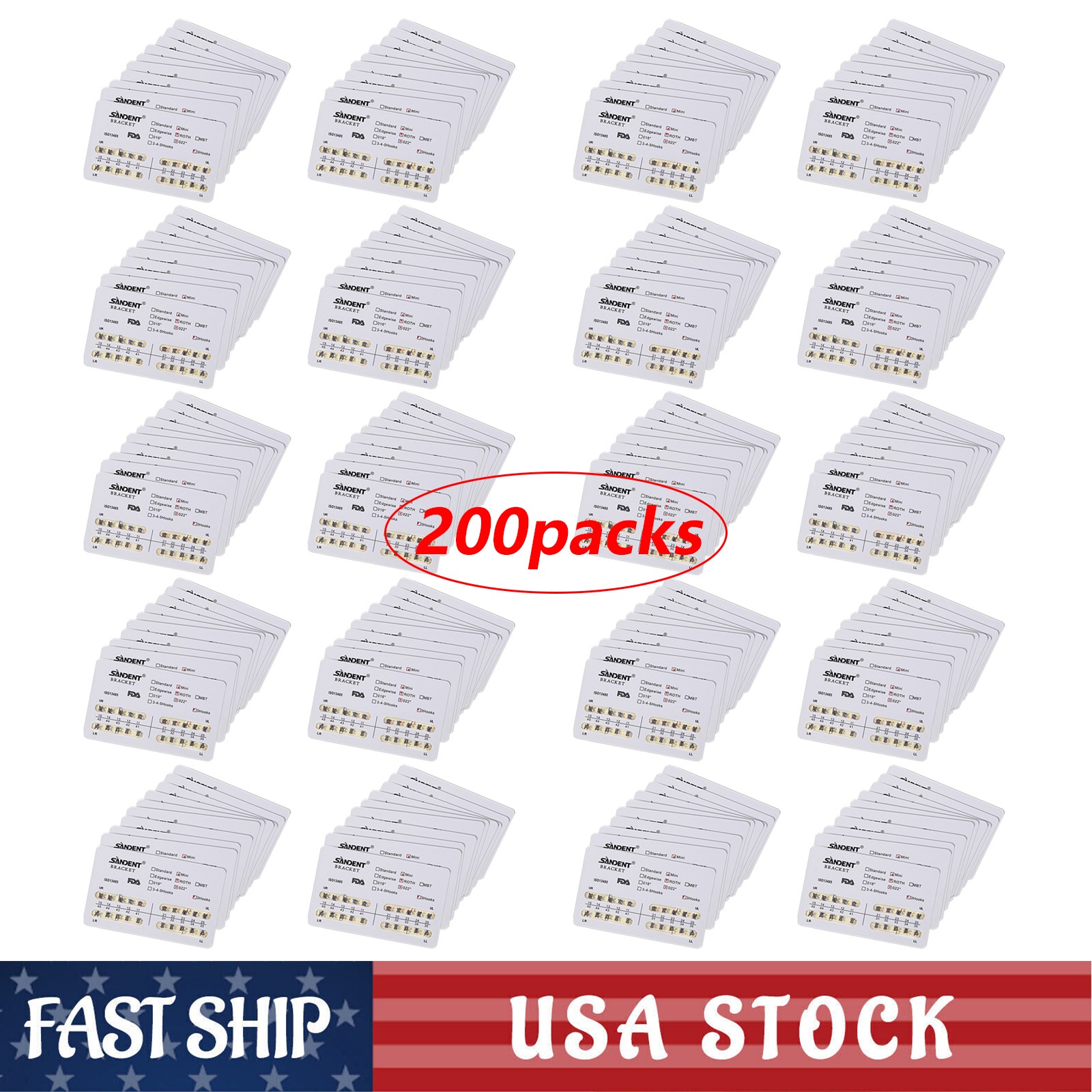 NEW Dental Orthodontic Braces Metal Brackets Mini Roth 022 3Hooks OR