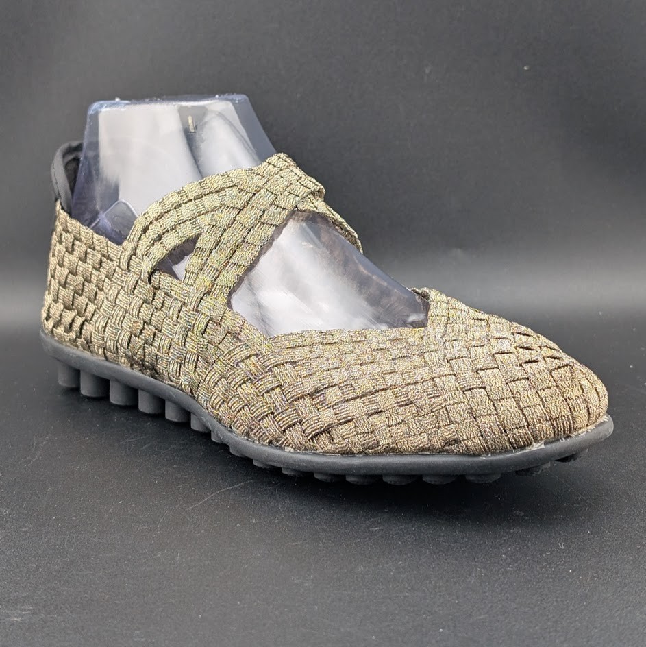 Bernie Mev Comfi Gold Woven Mary Jane Flats Shoes Woman's Size EU 39 (US 8.5)