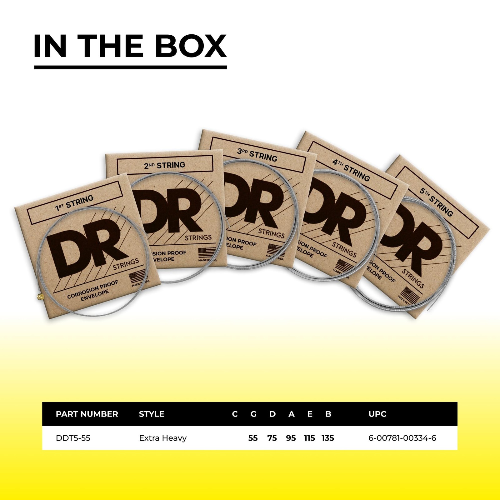 DR Strings DDT Bass Guitar Strings (DDT5-55) 5-String(55-135)