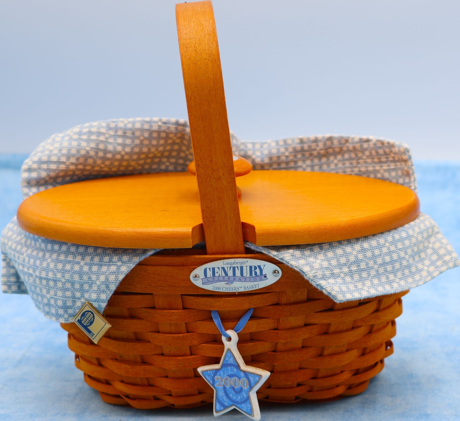 Longaberger 2000 Century Celebration Cheers Basket Lid Liner Protector Charm Set
