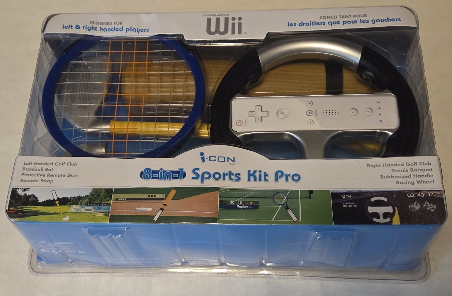 WII NINTENDO 8 In 1 Sports Kit Pro For Left Right Handed Players  Sealed #HC232