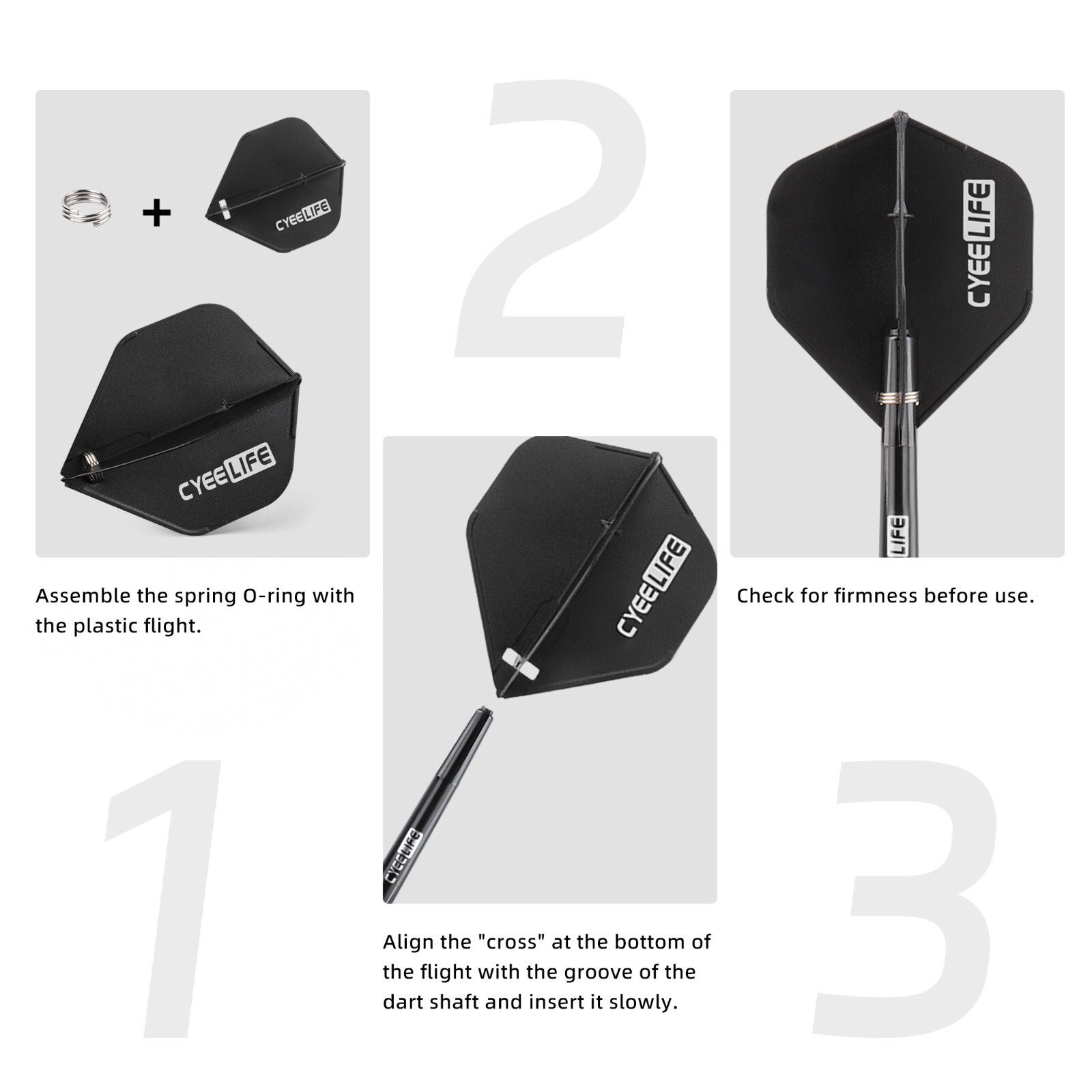 CyeeLife-6 PCS Black Plastic Molded Dart Flights+12 PCS Spring O-rings
