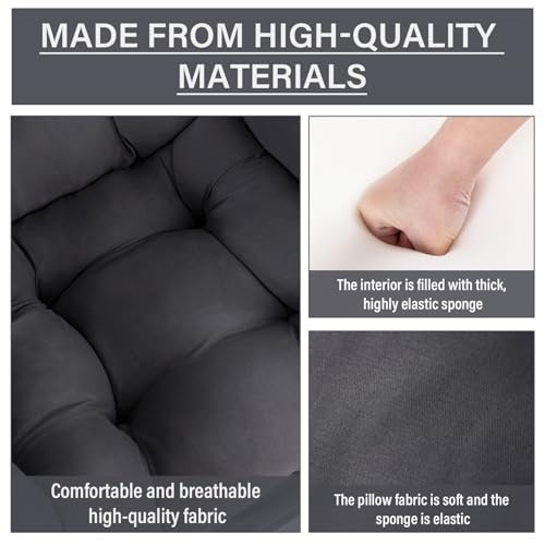 Lazy Chair with Ottoman, Comfy Reading Lounge Chair Dark Grey-same Color Pillow