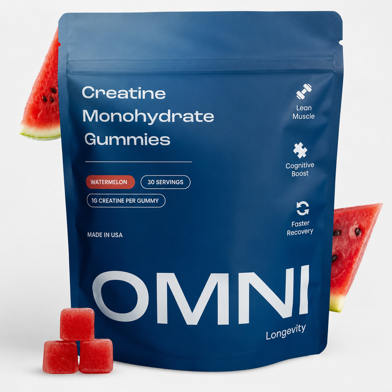 OMNI Creatine Monohydrate Gummies - Supports Muscle Growth, Low Sugar Watermelon
