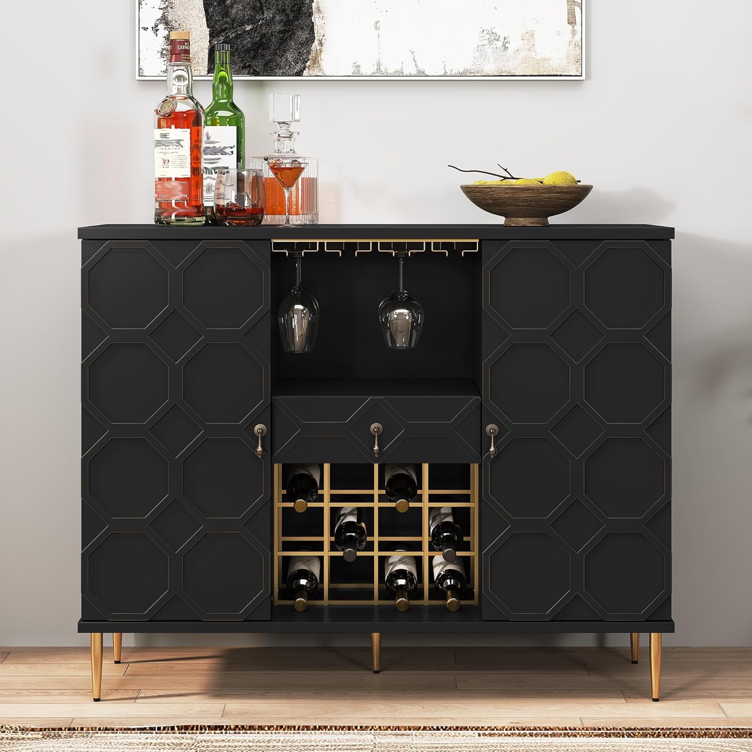 Modern Bar Cabinet with Der, Liquor Cabinet with Wine Glass Ras and