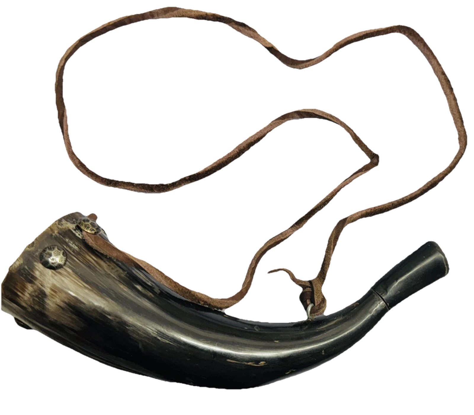 Vintage Extra Large Gunpowder Black Powder Cow Bull Horn & Strap muzzleloader