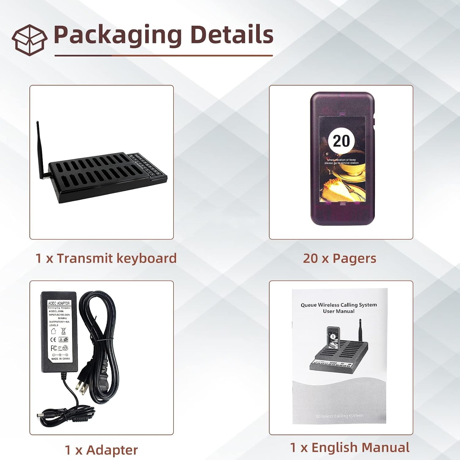 20-Unit Restaurant Buzzer System, 1640ft Wireless Range for Food Trucks & More