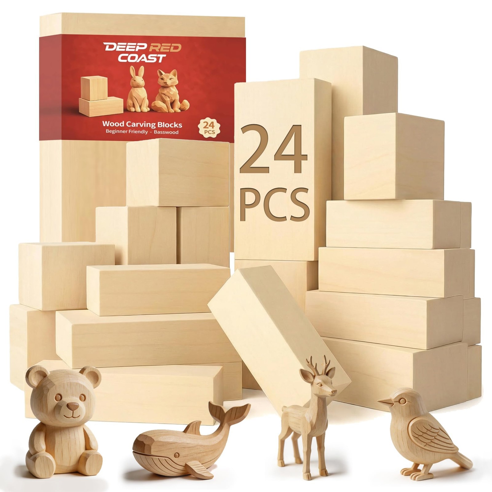 Basswood Carving Blocks 24PCS, Wood Carving Kit for Beginners & Kids, Soft Ba...