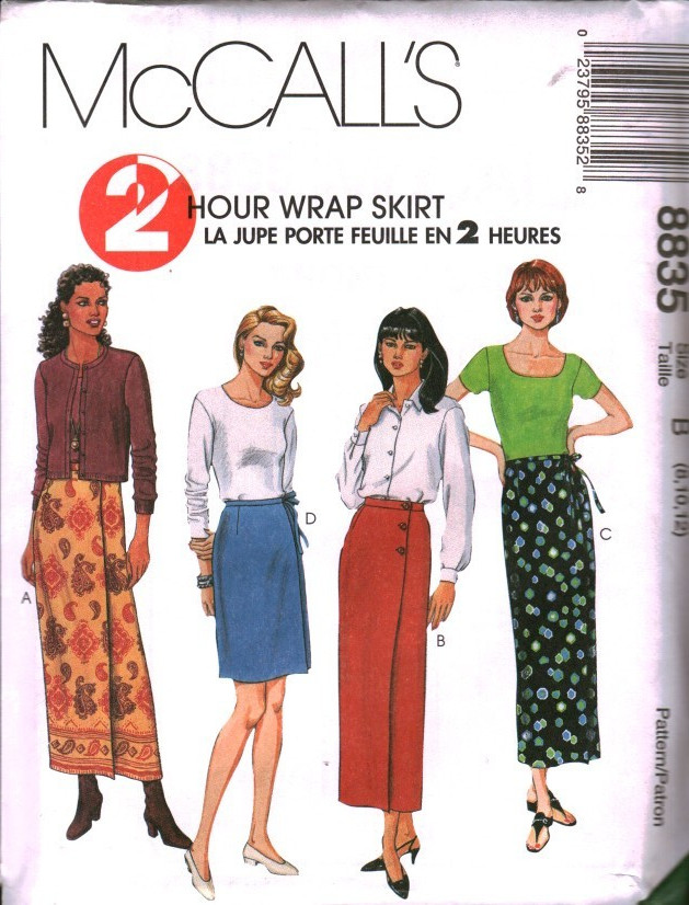 8835 Vintage McCalls SEWING Pattern Misses 1990s 2 Hour Wrap Skirt UNCUT Sew OOP