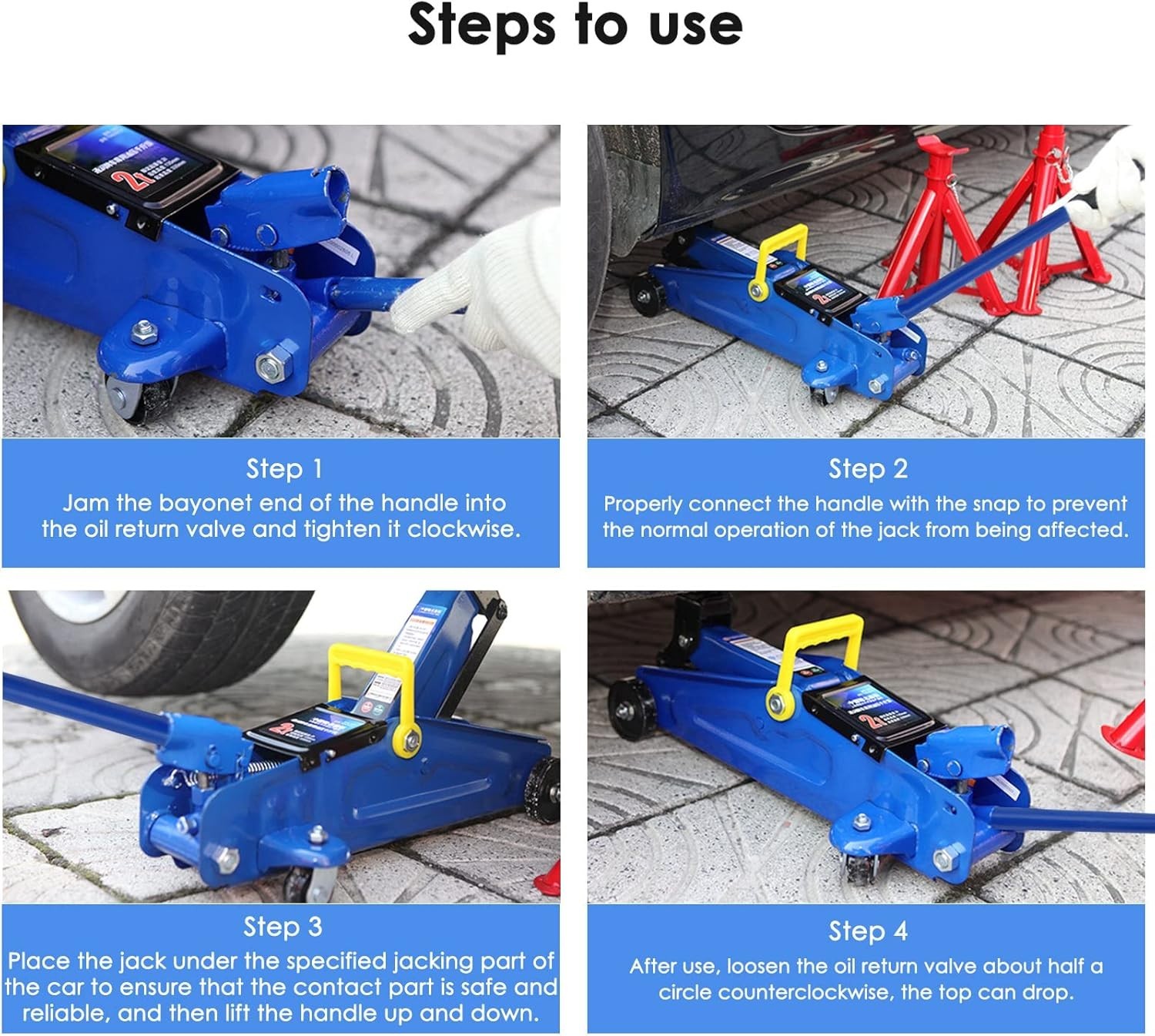 Compact 2 Ton Car Hydraulic Jack Handle with Gloves & Instructions