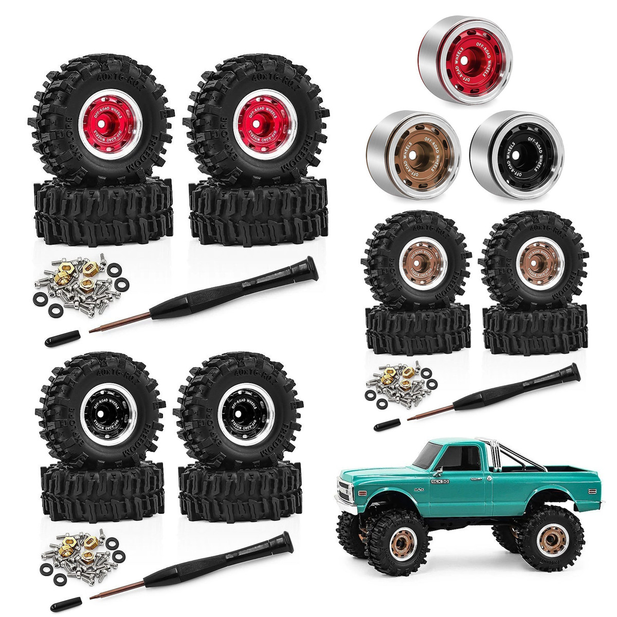 For 1/30 SCX30 Ascent-32 RC Crawler Car 4x 0.7" Beadlock Wheel Rim &Tire Upgrade