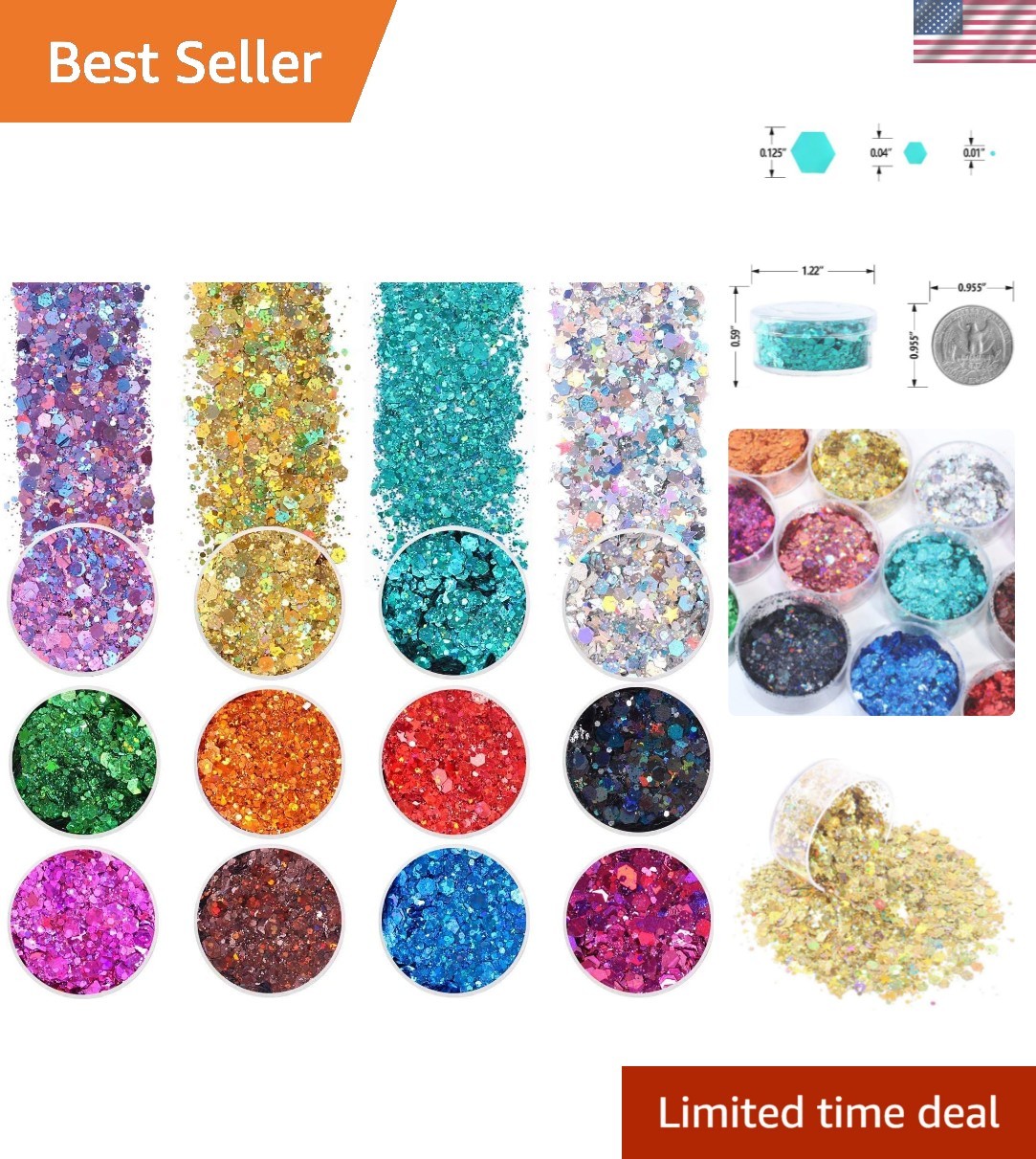 Holographic Chunky Glitter, Set of 12, Craft Glitter for Resin Art Crafts, Co...