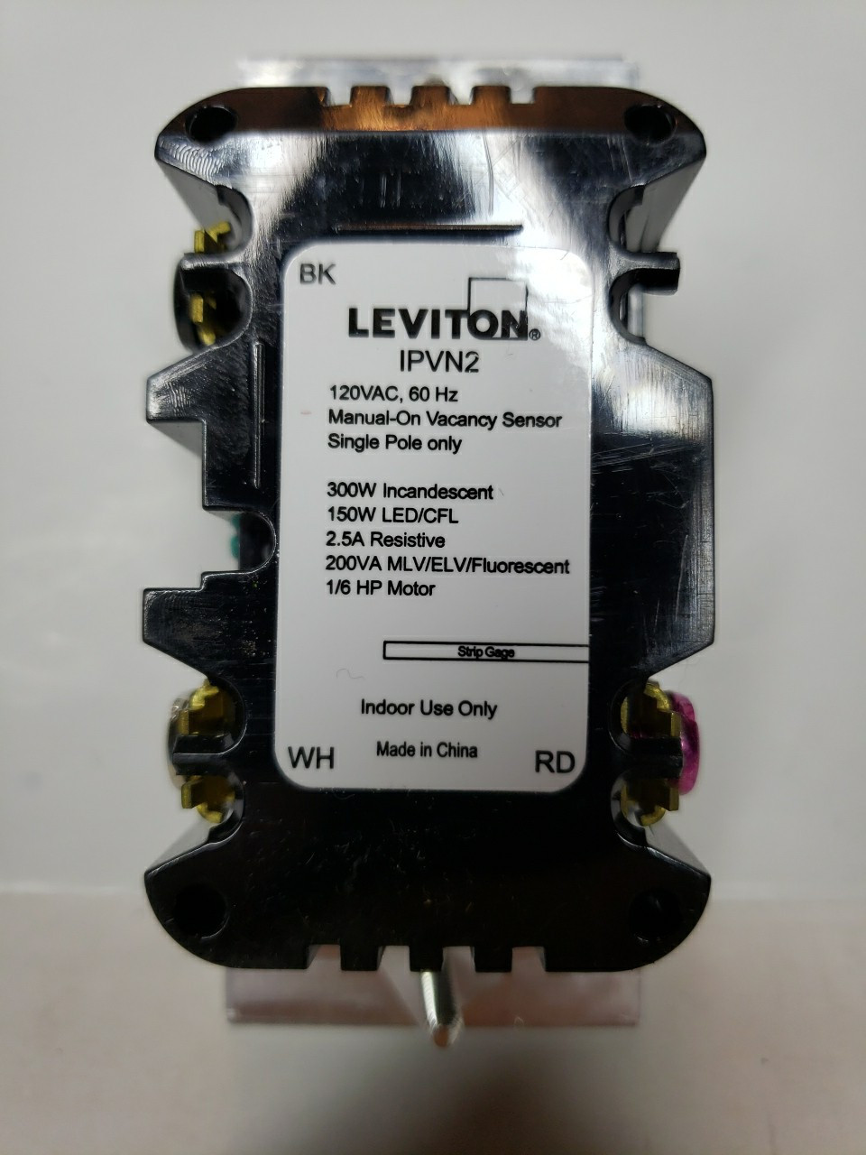 Leviton IPVN2-1LW White Decora Motion Sensor Manual On Wall Box Sensor