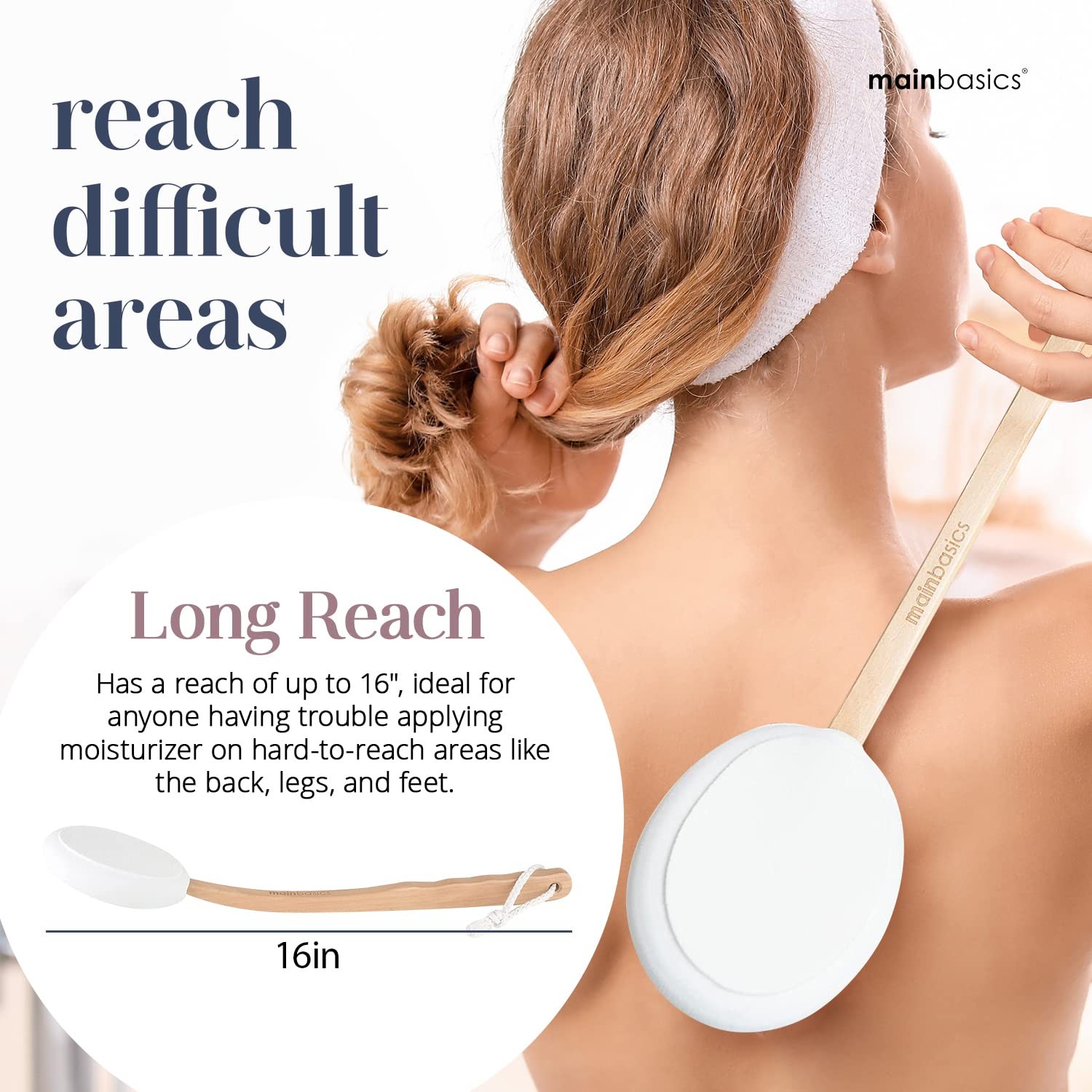 MainBasics Back Lotion Applicator - Long Handle, 1 Count (Pack of 1)