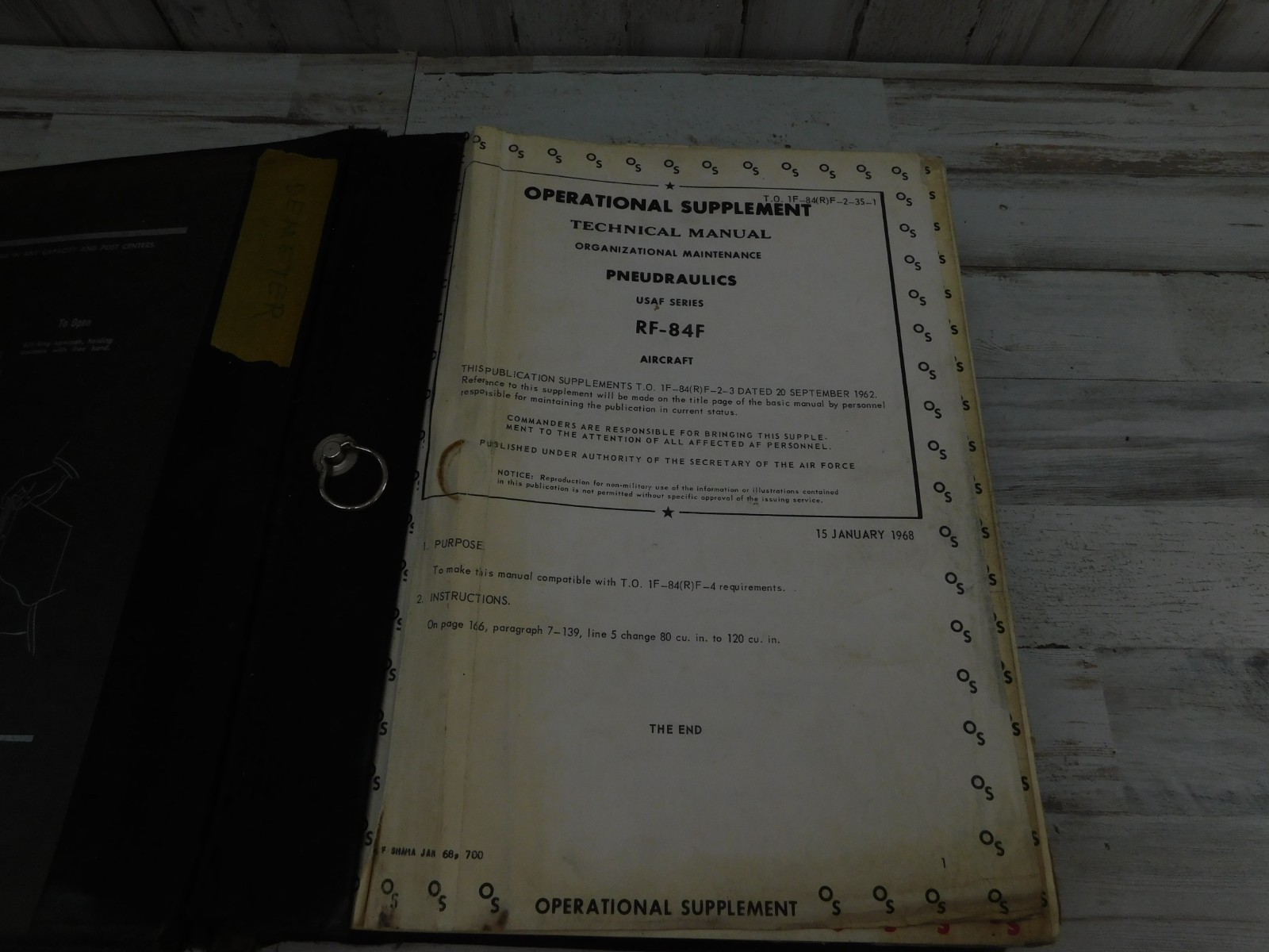 Vtg Technical Pneudraulics RF-84F Aircraft Supplement  Manual