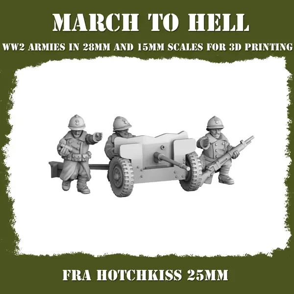WW II French 15mm Scale Hotchkiss 25mm Anti Tank Guns x4 Flames of War etc