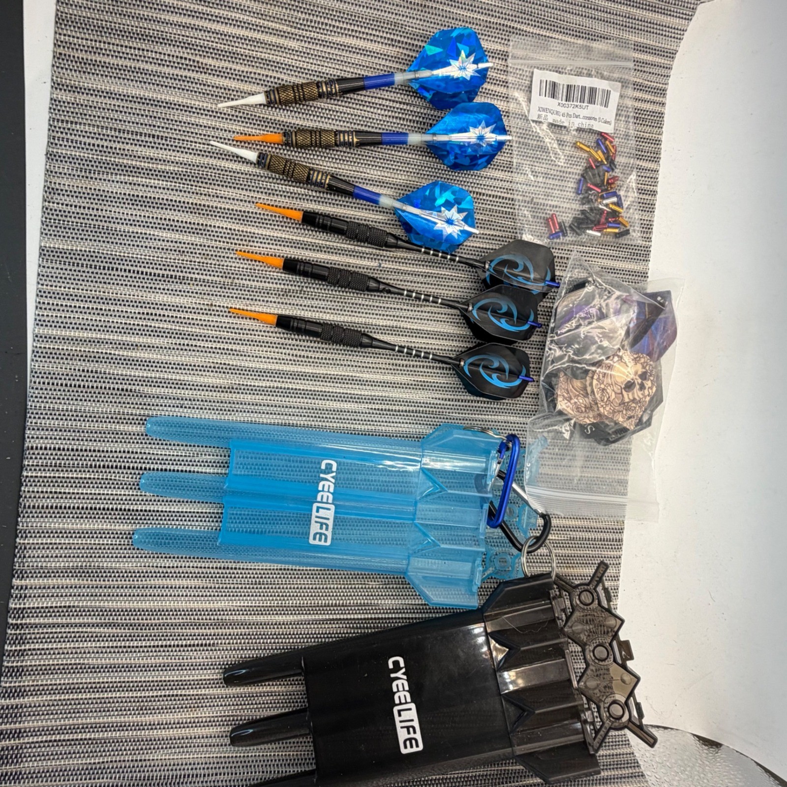 Cyeelife Dart Set 6 Darts 2 Cases Extra Flights Soft Tip Blue Black Accessories