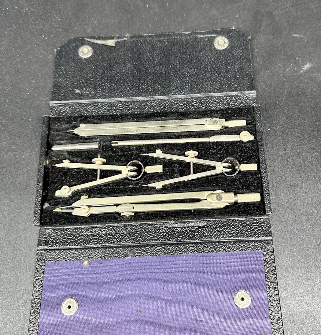 Vintage Technical Drawing Instrument Set Made In England In Case