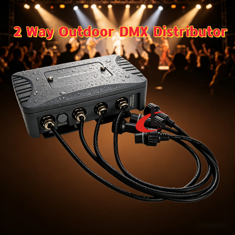 2Way Outdoor DMX512 Signal Distributor IP65 Stage Lighting 2Port Singal Splitter